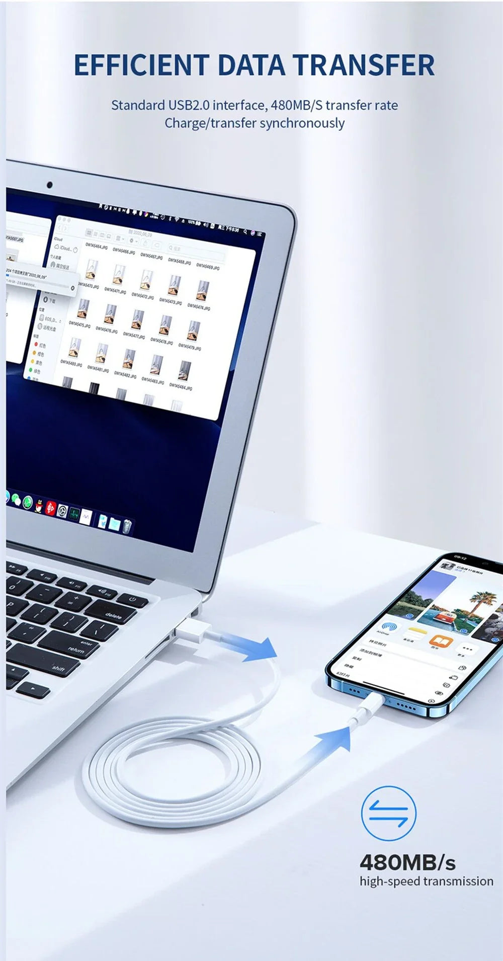 Cable Lightning iPhone Carga Rápida 3A – USB-A o USB-C | 1m, 1.5m, 2m