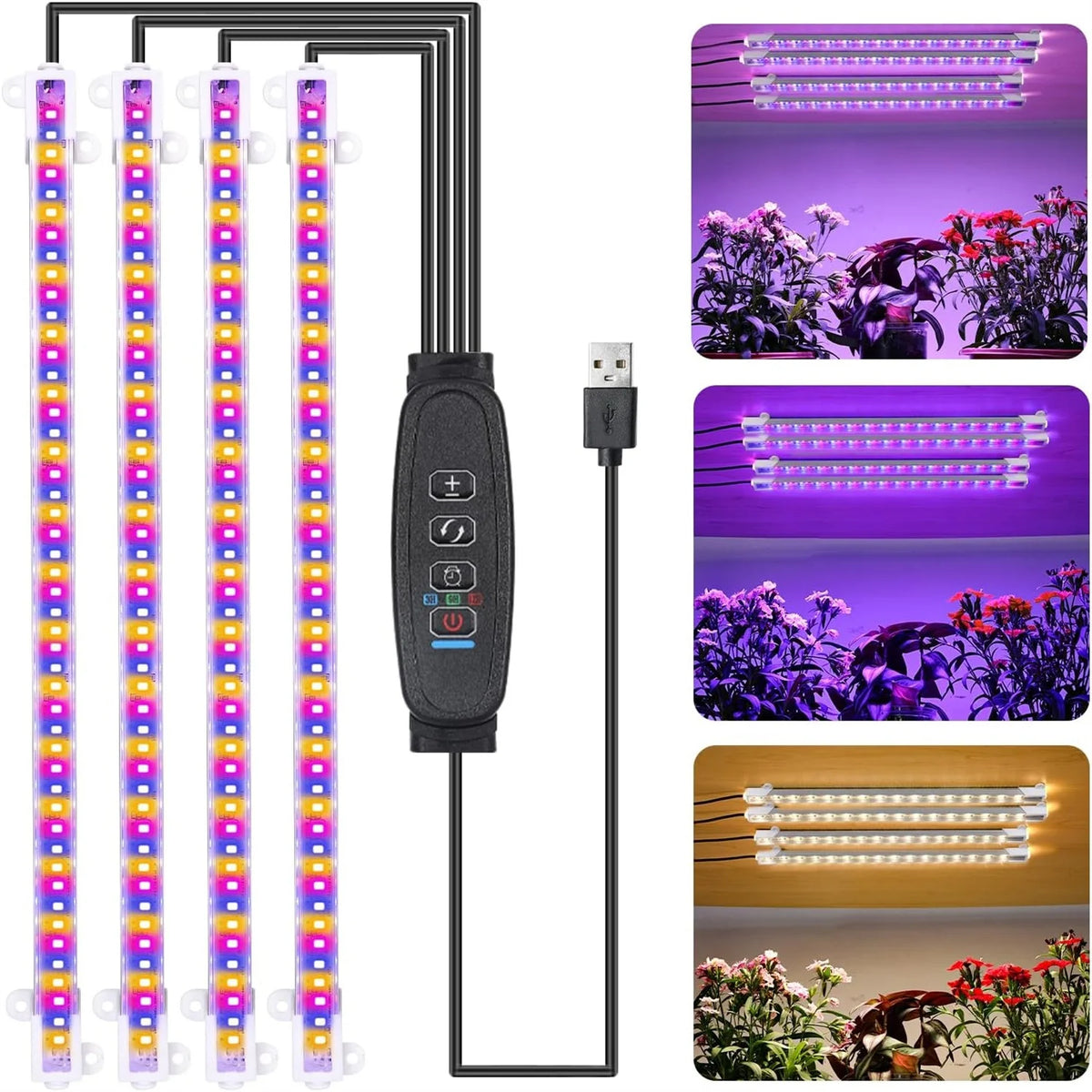 Lámpara LED de Cultivo USB 5V – 3 Colores, Regulable, Full Spectrum, Hidropónica