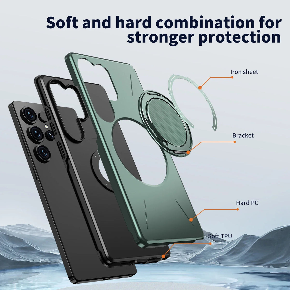 Funda con Soporte Magnético 360° para Samsung Galaxy S22-S25 – Antigolpes y Compatible con MagSafe