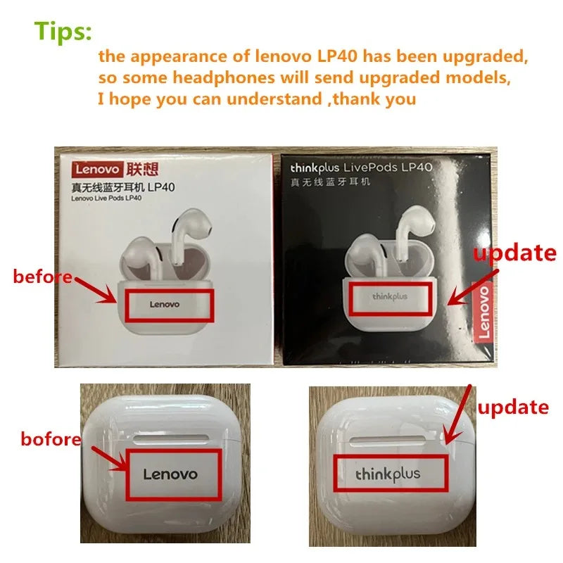 Auriculares Inalámbricos Lenovo LP40 – Bluetooth 5.3 con Micrófono y Estuche de Carga
