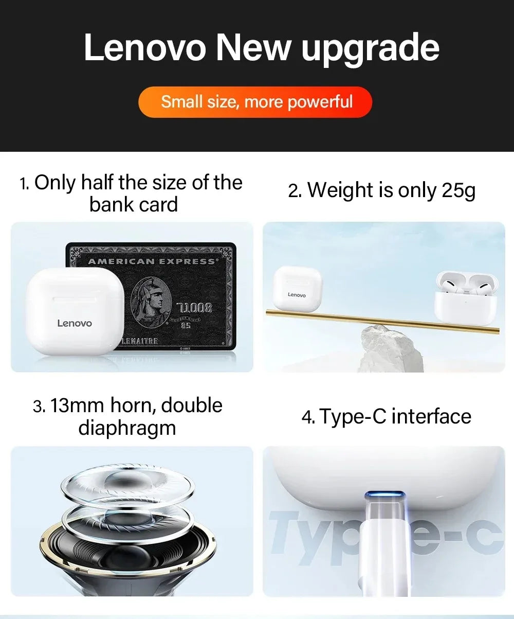 Auriculares Inalámbricos Lenovo LP40 – Bluetooth 5.3 con Micrófono y Estuche de Carga