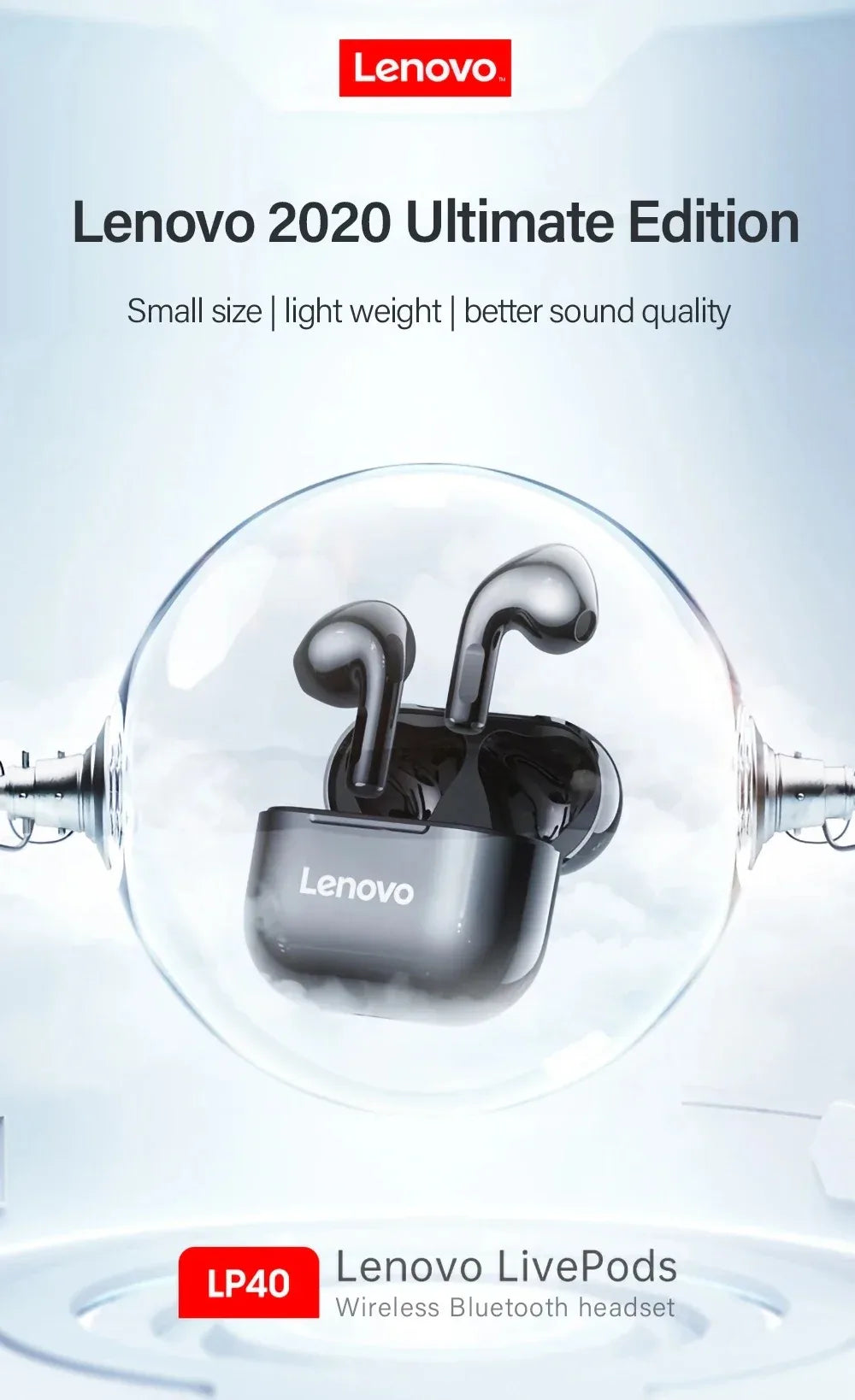 Auriculares Inalámbricos Lenovo LP40 – Bluetooth 5.3 con Micrófono y Estuche de Carga