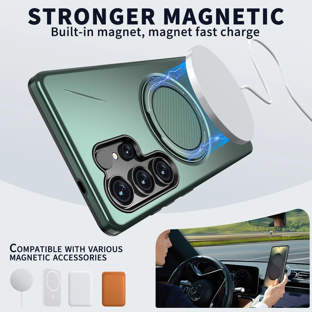 Funda con Soporte Magnético 360° para Samsung Galaxy S22-S25 – Antigolpes y Compatible con MagSafe