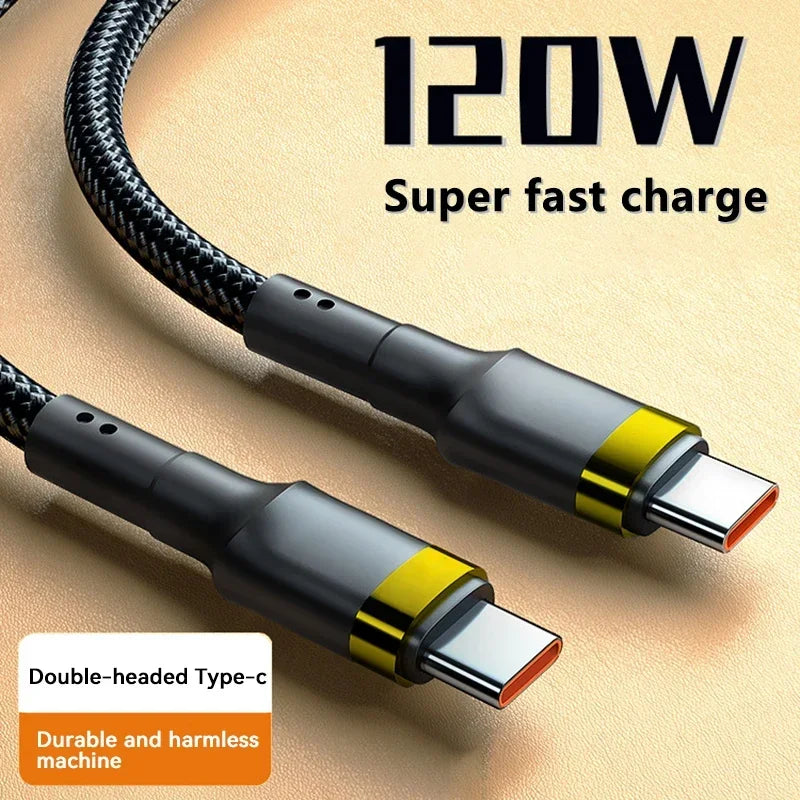 Cable de Carga Rápida 120W USB-C para Samsung, iPhone 15 y Xiaomi – Negro o Dorado | 0.25m, 1m, 1.5m, 2m