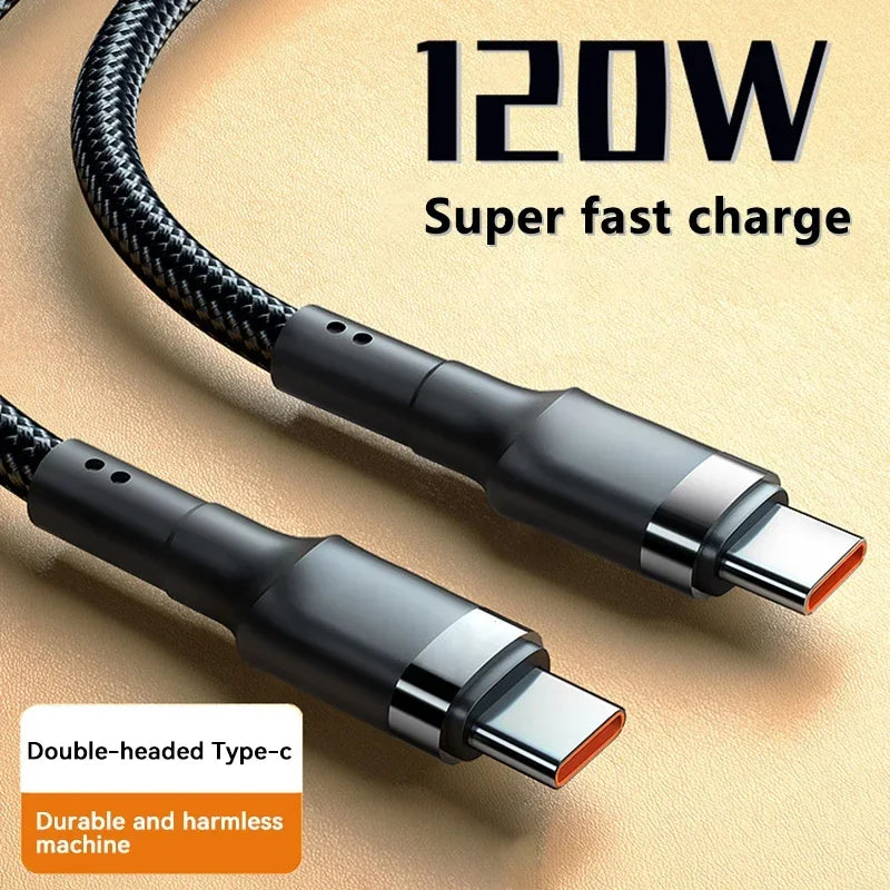 Cable de Carga Rápida 120W USB-C para Samsung, iPhone 15 y Xiaomi – Negro o Dorado | 0.25m, 1m, 1.5m, 2m