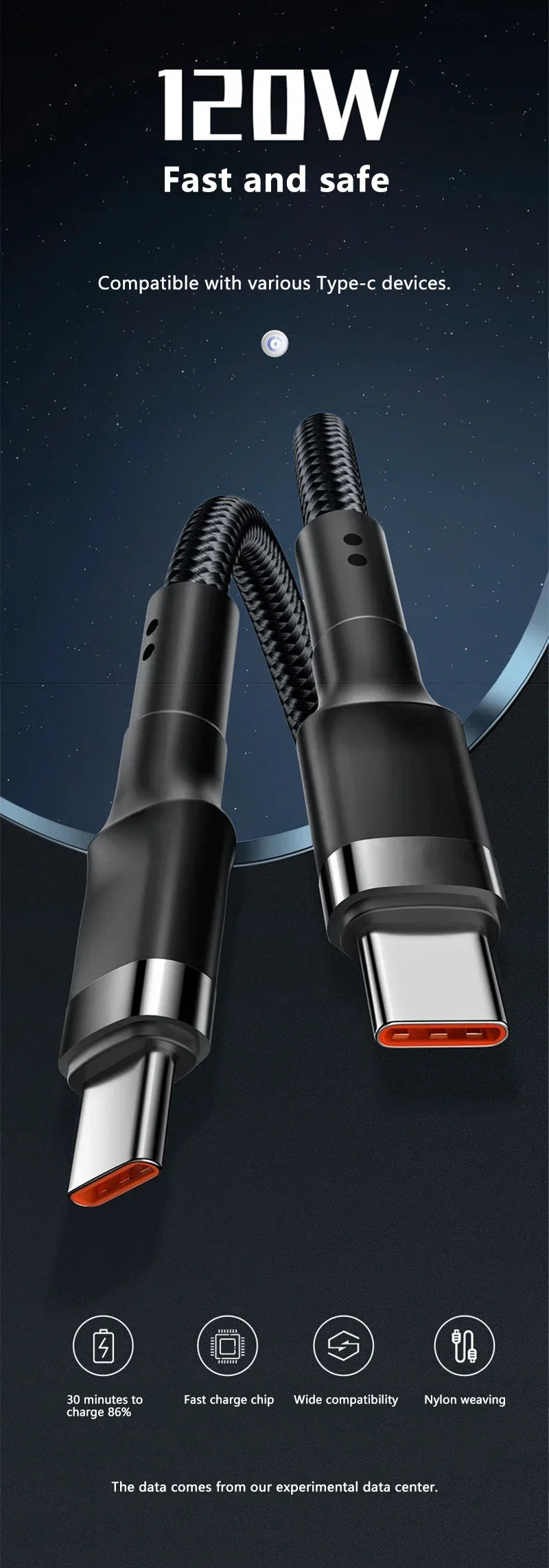 Cable de Carga Rápida 120W USB-C para Samsung, iPhone 15 y Xiaomi – Negro o Dorado | 0.25m, 1m, 1.5m, 2m