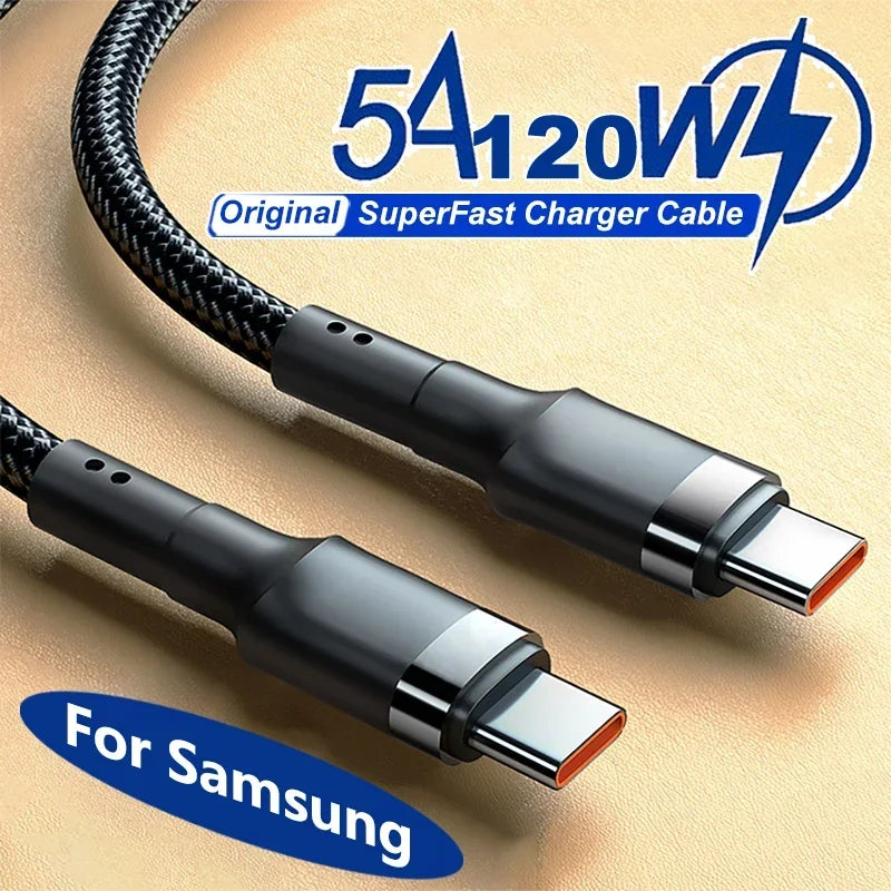 Cable de Carga Rápida 120W USB-C para Samsung, iPhone 15 y Xiaomi – Negro o Dorado | 0.25m, 1m, 1.5m, 2m