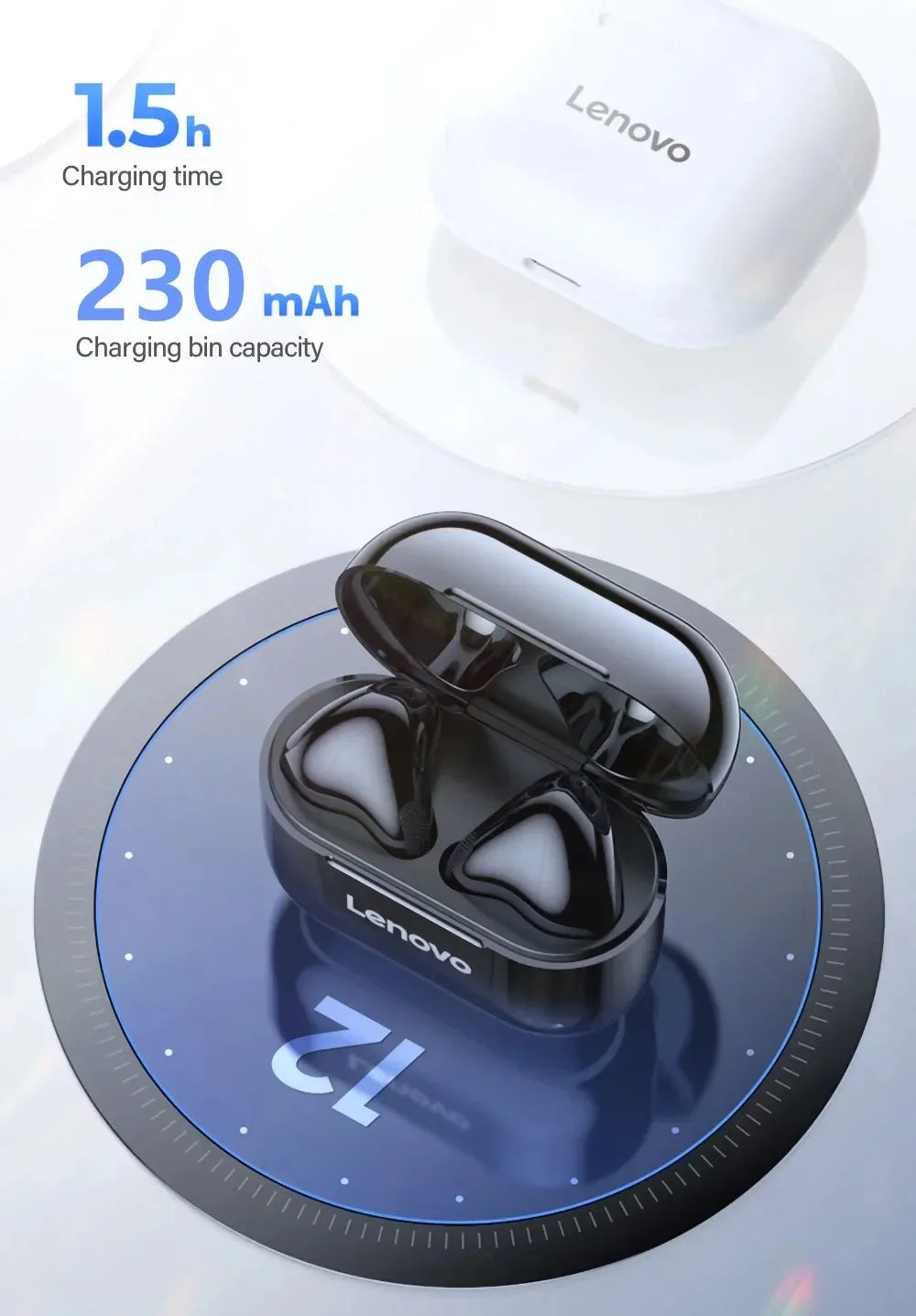 Auriculares Inalámbricos Lenovo LP40 – Bluetooth 5.3 con Micrófono y Estuche de Carga